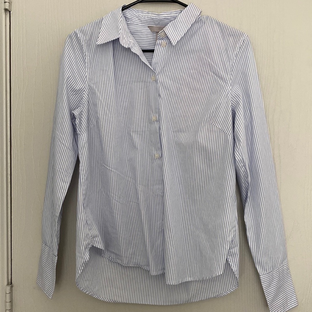 Button down white and blue shirt